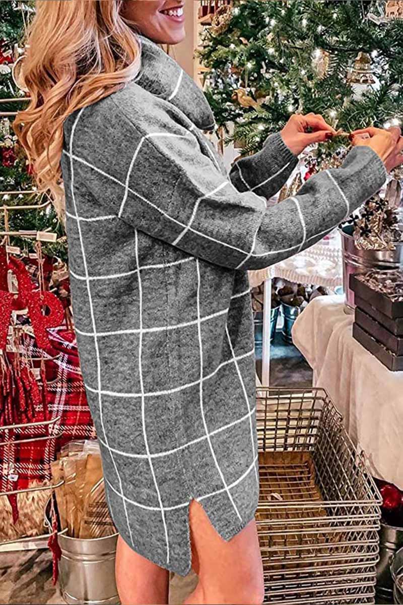 Xakxx High Collar Plaid Loose Mini Dress