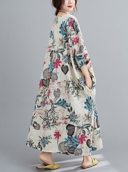 xakxx Vintage Floral Round-Neck Dress