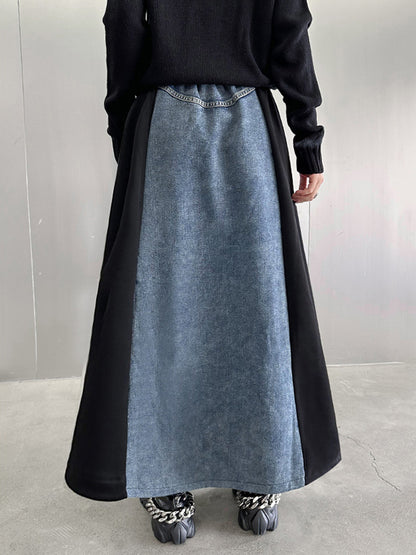 xakxx A-Line Loose Contrast Color Drawstring Split-Joint Striped Skirts Bottoms