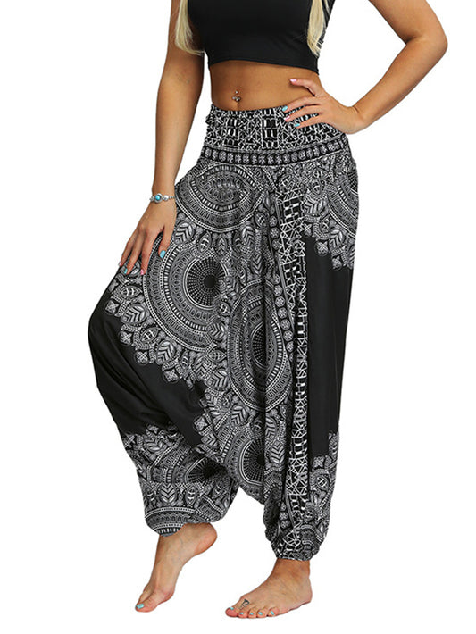 xakxx Black Ethnic Printed Loose Casual Yoga Bloomers