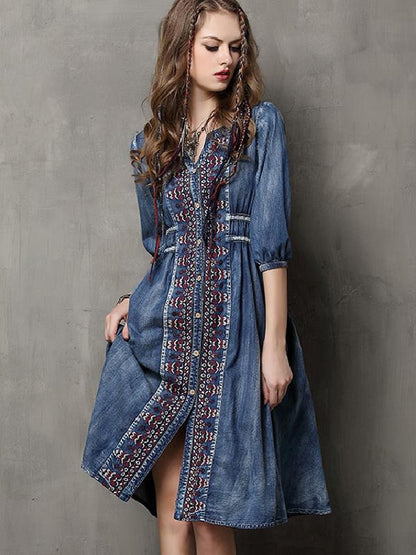 xakxx Vintage Oversize Embroidery Denim Dress