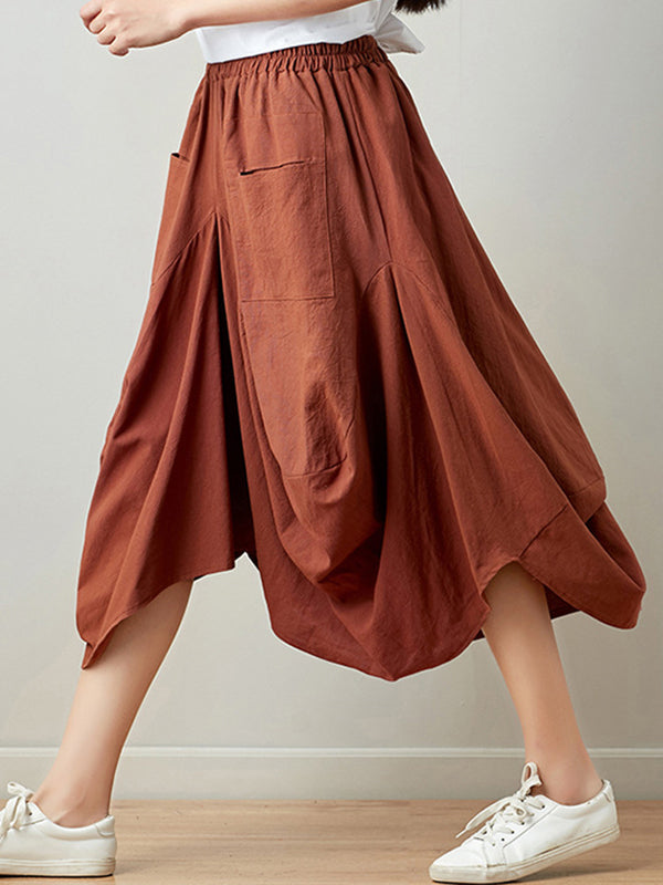 xakxx Artistic Retro Ramie Cotton 6 Colors Loose Irregular Elasticity Skirt