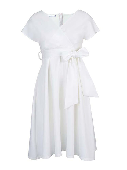xakxx Bowknot Lace-Up Solid Color V-Neck Midi Dresses