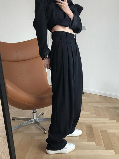 xakxx Solid Color Loose Empire Wide Leg Pants