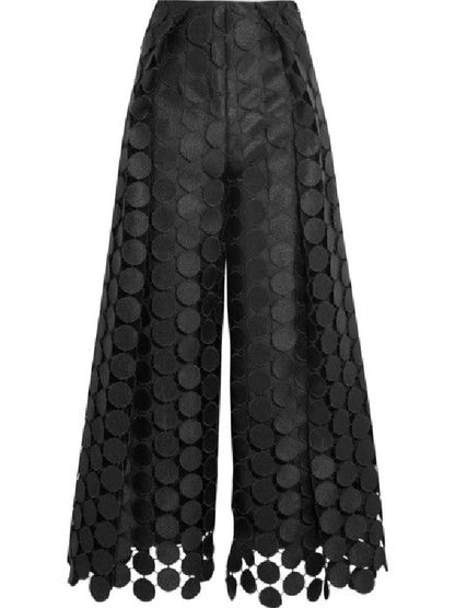 xakxx High Waisted Wide Leg Hollow Polka Dot Solid Color Pants Trousers
