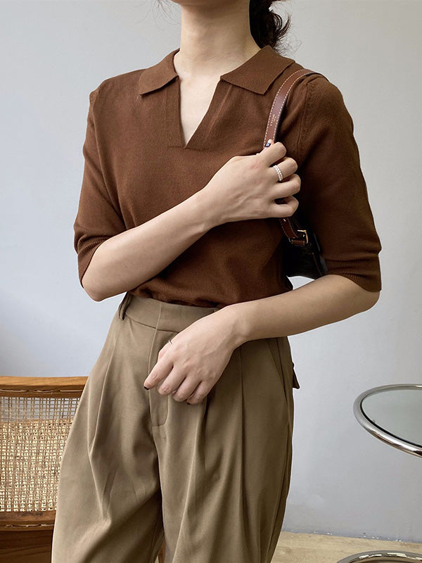 xakxx 7 Colors Urban Solid Color Half Sleeves Knitting Shirt Top