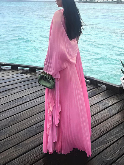 xakxx Loose Asymmetric Pleated One-Shoulder Maxi Dresses