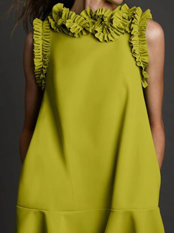 xakxx Solid Color Ruffle Sleeveless Mini Dress