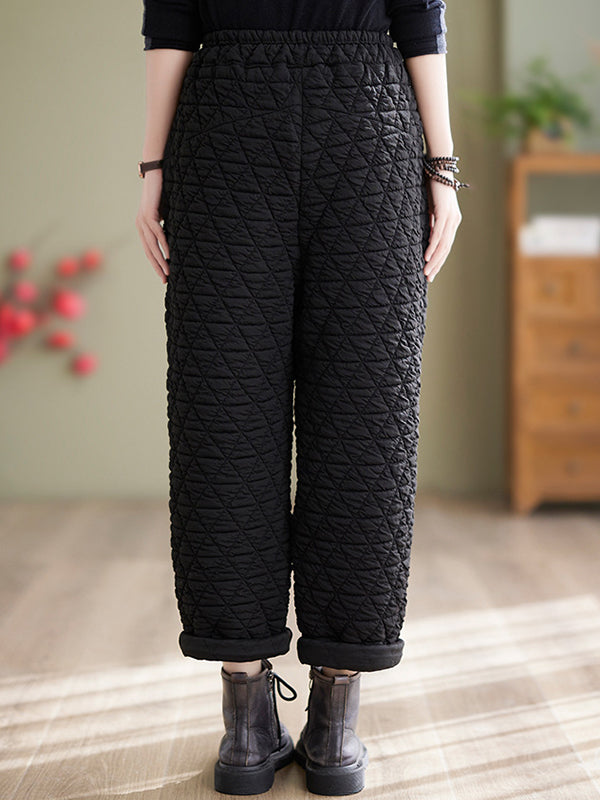 xakxx Harem Pants High Waisted Elasticity Quilted Split-Joint Pants Trousers