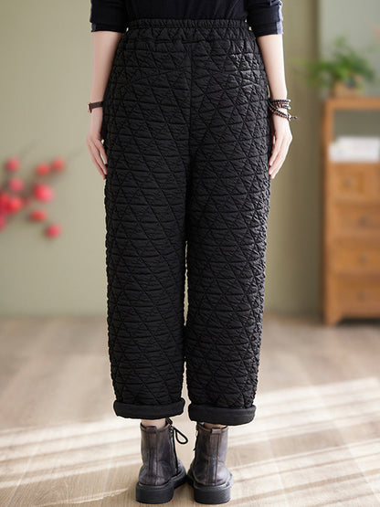 xakxx Harem Pants High Waisted Elasticity Quilted Split-Joint Pants Trousers