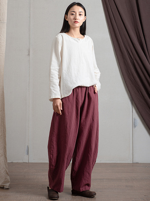 xakxx Simple High Waisted Solid Color Wide Leg Pants