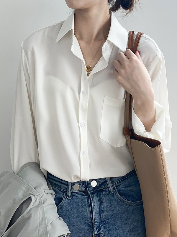 xakxx Urban Solid Color Lapel Long Sleeves Blouse