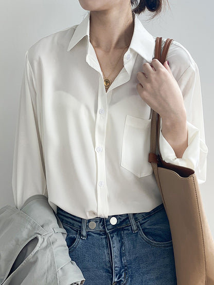 xakxx Urban Solid Color Lapel Long Sleeves Blouse