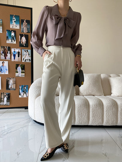 xakxx Urban Loose Long Sleeves Solid Color Lapel Collar Blouses