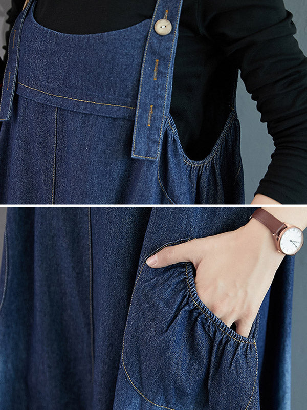 xakxx Simple Denim Buttoned Overalls&Dress
