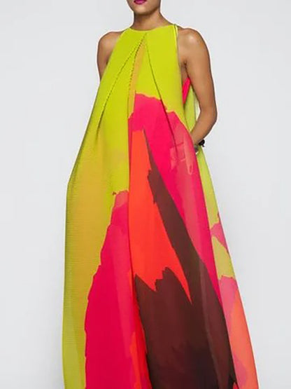 xakxx Loose Sleeveless Multi-Colored Round-Neck Maxi Dresses