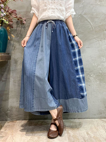 xakxx Wide Leg Split-Joint Striped Casual Pants Bottoms Jean Pants Bottoms