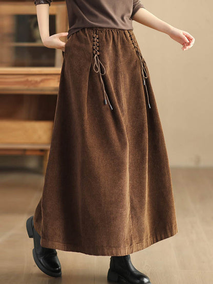 xakxx A-Line Loose Elasticity Solid Color Tied Velvet Skirts Bottoms