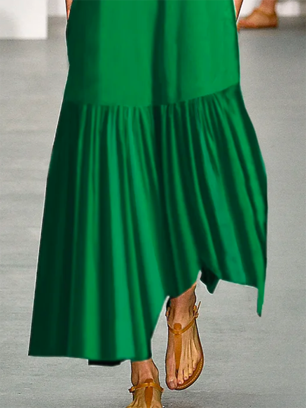 xakxx A-Line Loose Solid Color Split-Joint Round-Neck Maxi Dresses