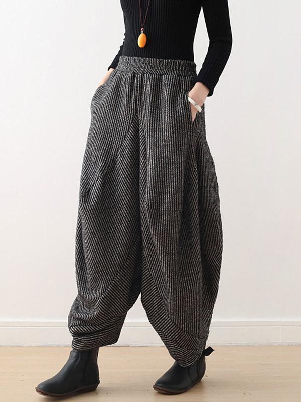 xakxx Vintage Knitted Thickening Asymmetric Lantern Wide Leg Pants