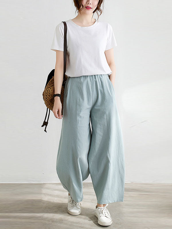 xakxx Wide Leg Loose Elasticity Solid Color Casual Pants Bottoms