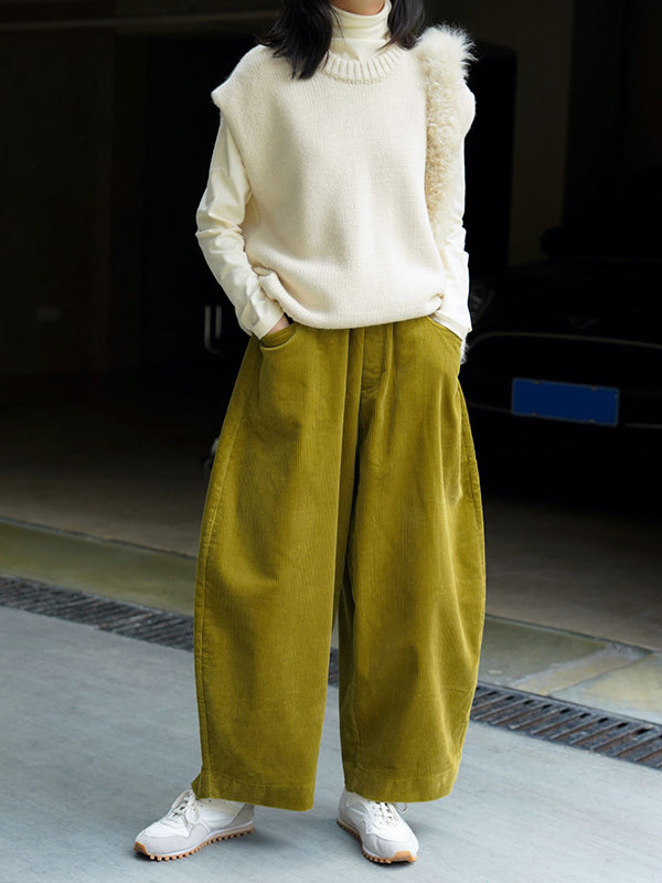 xakxx Vintage Corduroy Wide Leg Loose Solid Color Pants