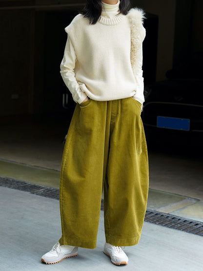 xakxx Vintage Corduroy Wide Leg Loose Solid Color Pants