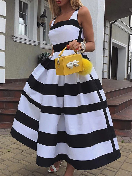 xakxx Sleeveless Striped Square-Neck Maxi Dresses