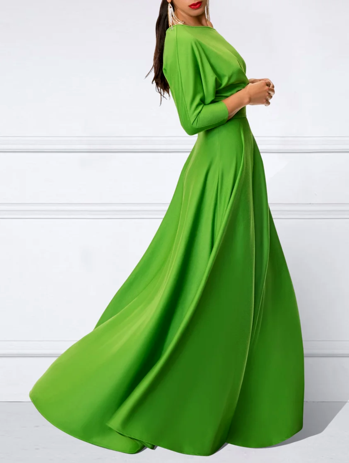 xakxx Loose Three-Quarter Sleeves Solid Color Off-The-Shoulder Maxi Dresses