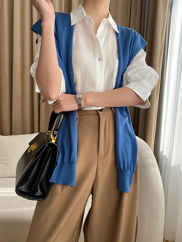 xakxx Solid Color Lapel Blouses&Shirts Tops