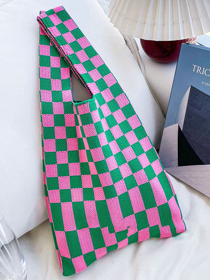 xakxx Casual Weave Contrast Color Plaid Bags Accessories