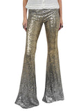 xakxx Flared Pants Skinny Leg Contrast Color Gradient Sequined Shiny Pants Bottoms
