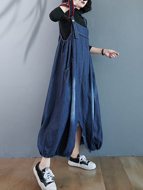 xakxx Simple Denim Buttoned Overalls&Dress