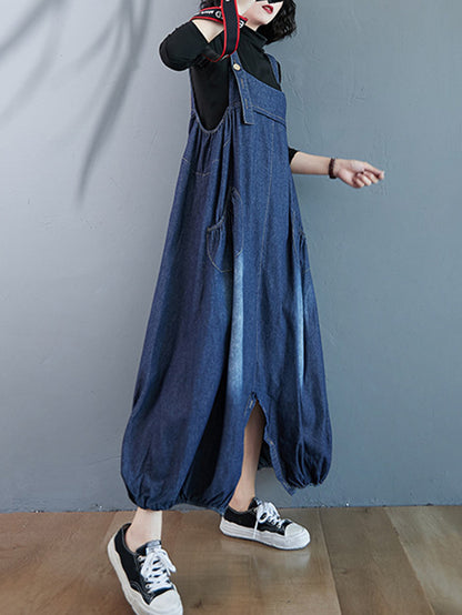 xakxx Simple Denim Buttoned Overalls&Dress