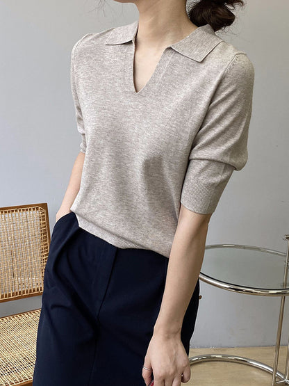 xakxx 7 Colors Urban Solid Color Half Sleeves Knitting Shirt Top