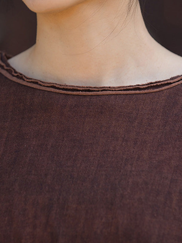 xakxx High-Low Long Sleeves Solid Color Split-Joint Split-Side Round-Neck T-Shirts
