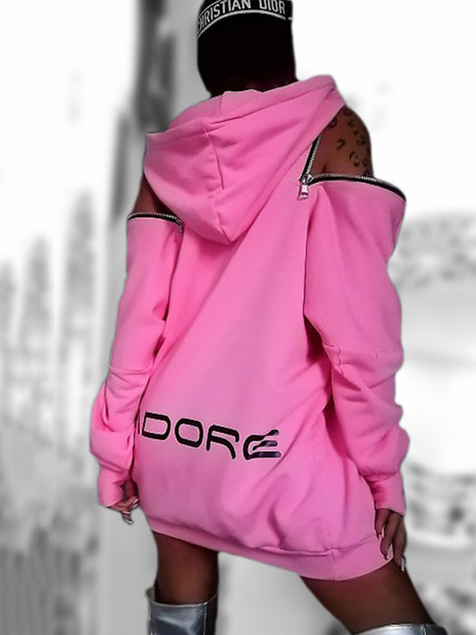 xakxx Stylish Off-The-Shoulder Letter Print Loose Hoodies&Sweatshirts Tops