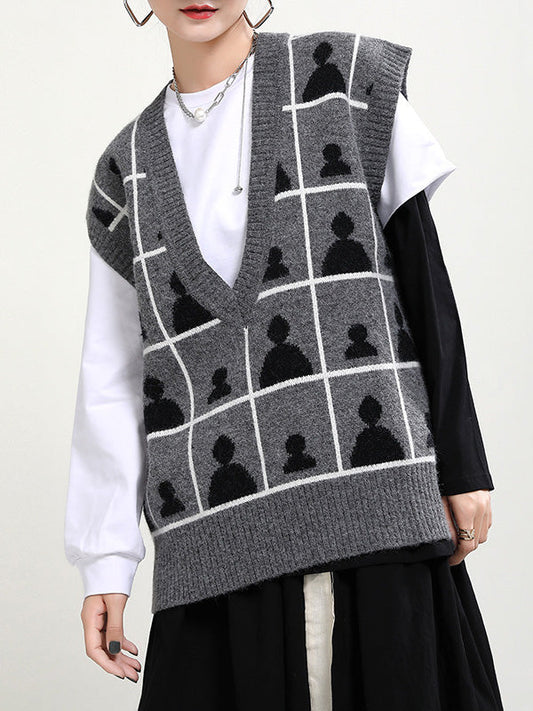 xakxx xakxx-Original V-Neck Contrast Color Knitwear Knit Vest