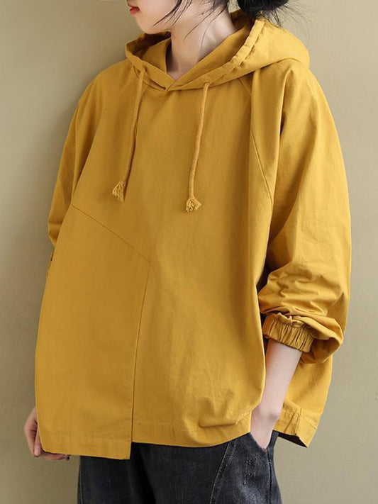xakxx Artistic Retro Solid Color Split-Joint Hooded Long Sleeves Hoodies
