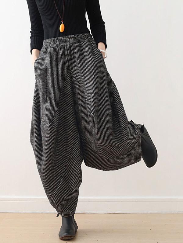xakxx Vintage Knitted Thickening Asymmetric Lantern Wide Leg Pants