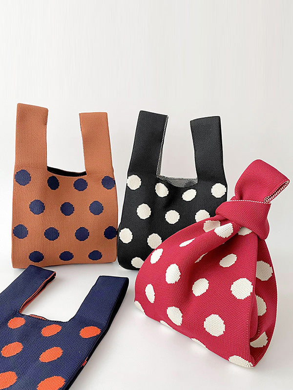 xakxx Contrast Color Polka-Dot Split-Joint Woven Bags Handbags