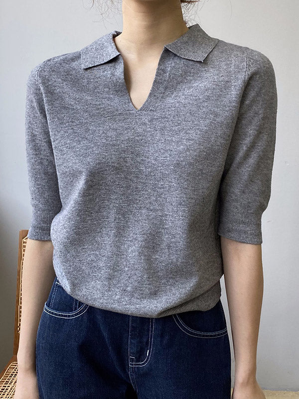 xakxx 7 Colors Urban Solid Color Half Sleeves Knitting Shirt Top