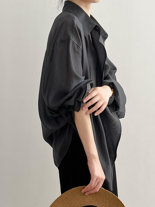 xakxx Irregular Clipping Long Sleeves Solid Color Lapel Blouses&Shirts Tops