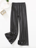 xakxx High Waisted Loose Drawstring Elasticity Solid Color Casual Pants Bottoms Trousers