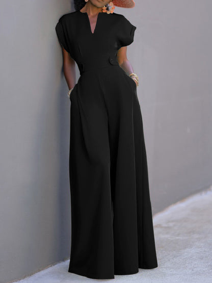 xakxx Urban Cap Sleeve Solid Color Wide Leg Jumpsuits