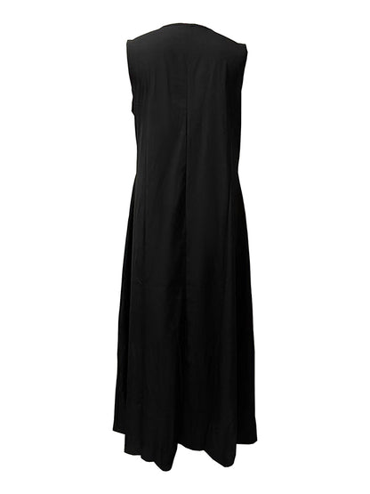 xakxx Original Loose V-Neck Face Printed Black Maxi Dress