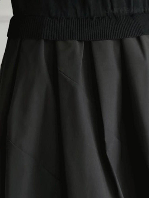 xakxx A-Line Long Sleeves Pleated Split-Joint Round-Neck Midi Dresses