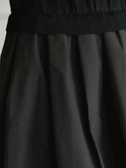 xakxx A-Line Long Sleeves Pleated Split-Joint Round-Neck Midi Dresses
