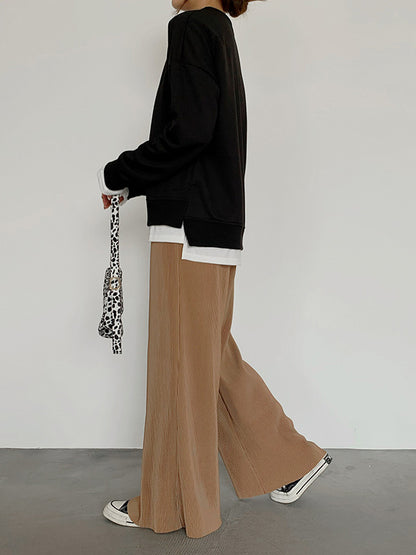 xakxx Casual Solid Color Pleats Capri-Pants Bottoms