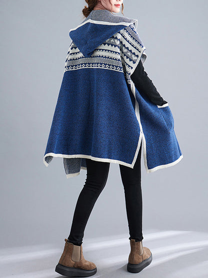 xakxx Artistic Retro Loose Casual With Pocket Hooded Short Sleeves Cardigan Outwear